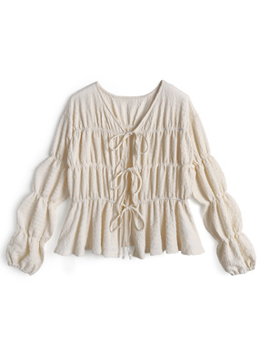 ふくれジャガードリボンカーディガン