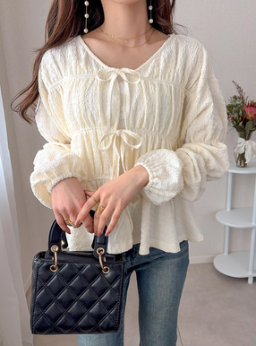 ふくれジャガードリボンカーディガン