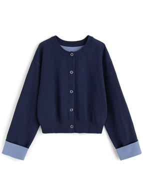 リングボタン配色ニットカーディガン