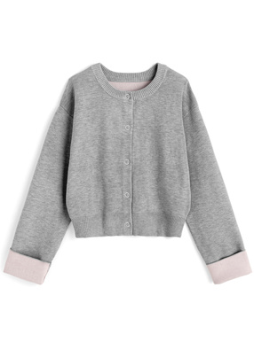 リングボタン配色ニットカーディガン