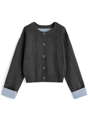 リングボタン配色ニットカーディガン