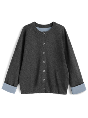 リングボタン配色ロングニットカーディガン