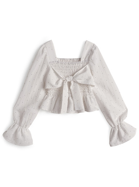 リボンシャーリングラインストーントップス