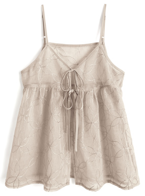 シアーフラワー刺繍キャミソールトップス
