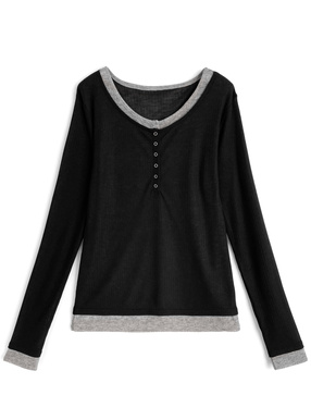 配色レイヤード風ヘンリーネックトップス