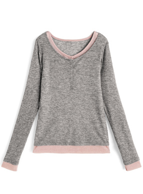 配色レイヤード風ヘンリーネックトップス