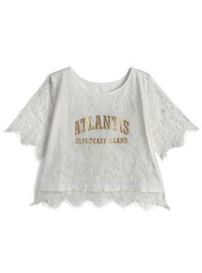 接触冷感メタリックロゴプリントレースTシャツ