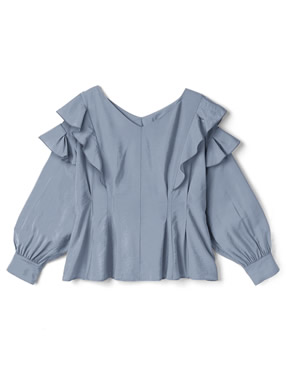 Vネックラッフルフリルブラウス