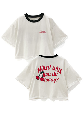 チェリープリントリンガーショート丈Tシャツ