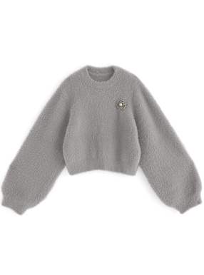 パールブローチ付きフェザーニットトップス