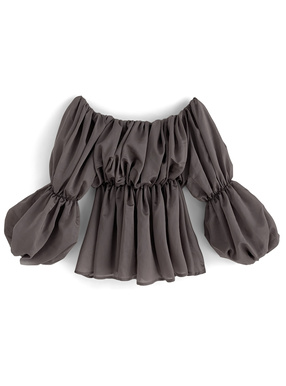 シアーバルーンスリーブペプラムトップス