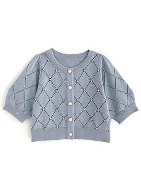 ダイヤ柄ニットビジューカーディガン