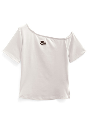 ワンショルダーロゴ刺繍Tシャツ