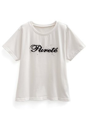 パールビジューロゴ刺繍Tシャツ