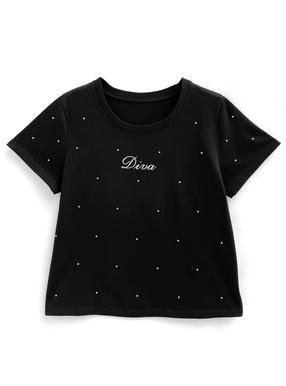 ラインストーンロゴ刺繍Tシャツ