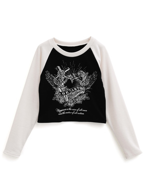 エンジェルハートプリントバイカラーテレコトップス