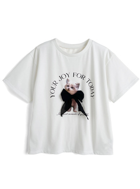 キャットプリントリボンロゴTシャツ