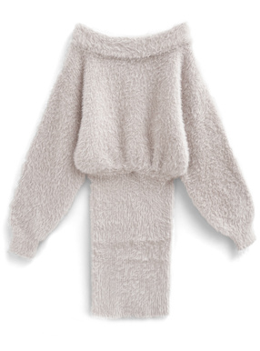 オフショルシャギーニットワンピース