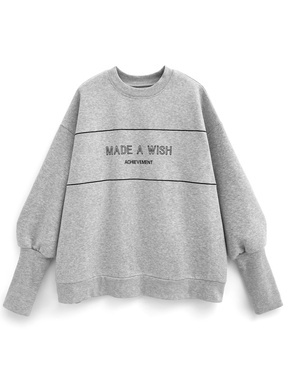 ロゴ刺繍リブスリーブ裏起毛スウェットトップス