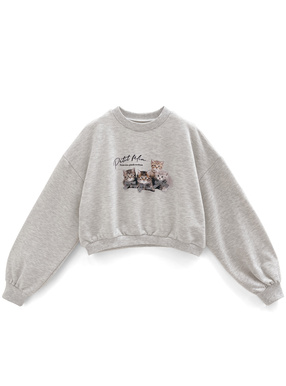 キャットプリントリボンスウェットトップス