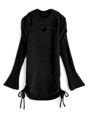 フロントオープン編み上げリボンシャギーニットワンピース