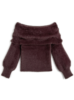 シャギーオフショルダーニットトップス