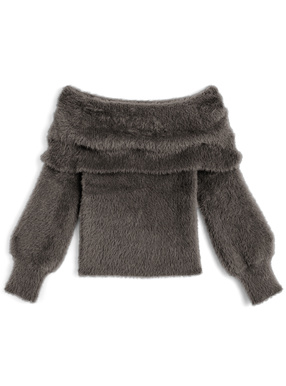 シャギーオフショルダーニットトップス