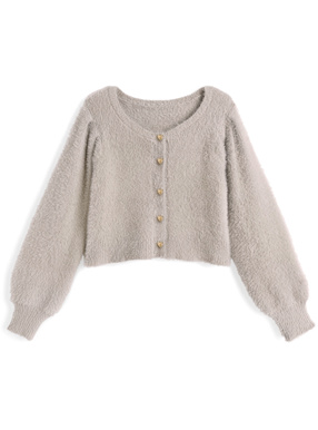 ハートボタンシャギーニットカーディガン