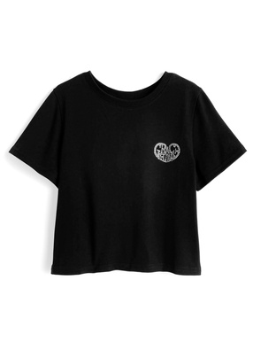 ラインストーンロゴショート丈Tシャツ