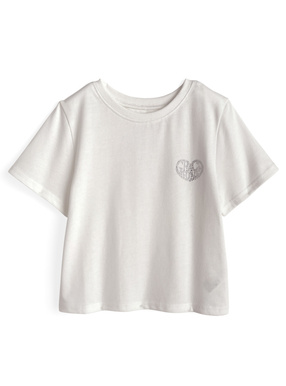 ラインストーンロゴショート丈Tシャツ