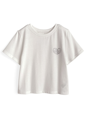 ラインストーンロゴショート丈Tシャツ