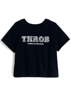 レースロゴ刺繍ショート丈Tシャツ