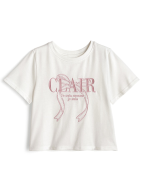 ショート丈リボン刺繍Tシャツ