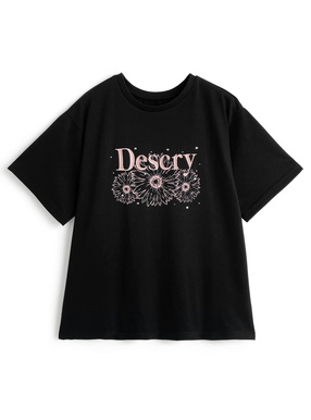 ロゴビジューフラワープリントTシャツ