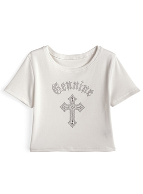 ラインストーンクロスTシャツ