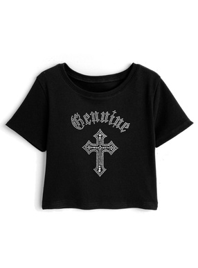 ラインストーンクロスTシャツ