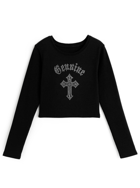 ラインストーンクロスTシャツ