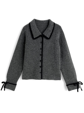 配色ラインリボンニットカーディガン