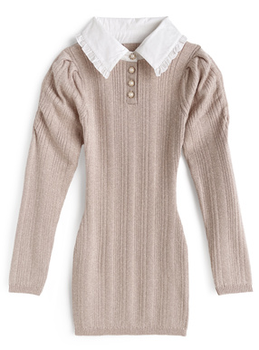 フリルカラーニットミニワンピース