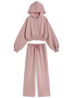 ダブルジップパーカー×ワイドパンツスウェットセットアップ