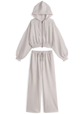 ダブルジップパーカー×ワイドパンツスウェットセットアップ