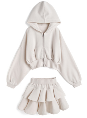 ダブルジップパーカー×ティアードミニスカートスウェットセットアップ