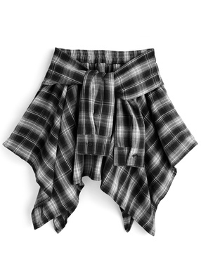 インパン裏地付きチェック柄シャツ巻き風スカート