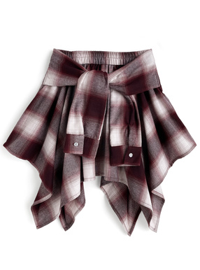 インパン裏地付きチェック柄シャツ巻き風スカート