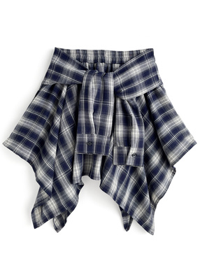 インパン裏地付きチェック柄シャツ巻き風スカート