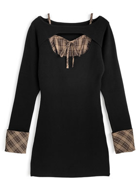 チェック柄フロントオープンリボンミニワンピース
