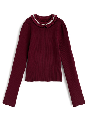 パールフリルリブニットトップス