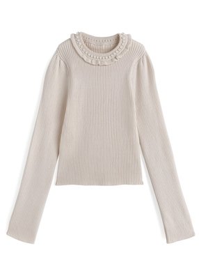 パールフリルリブニットトップス
