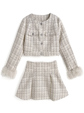 ファースリーブジャケット×ミニスカートツイードセットアップ