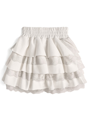インパン裏地付きティアードフリルレースミニスカート